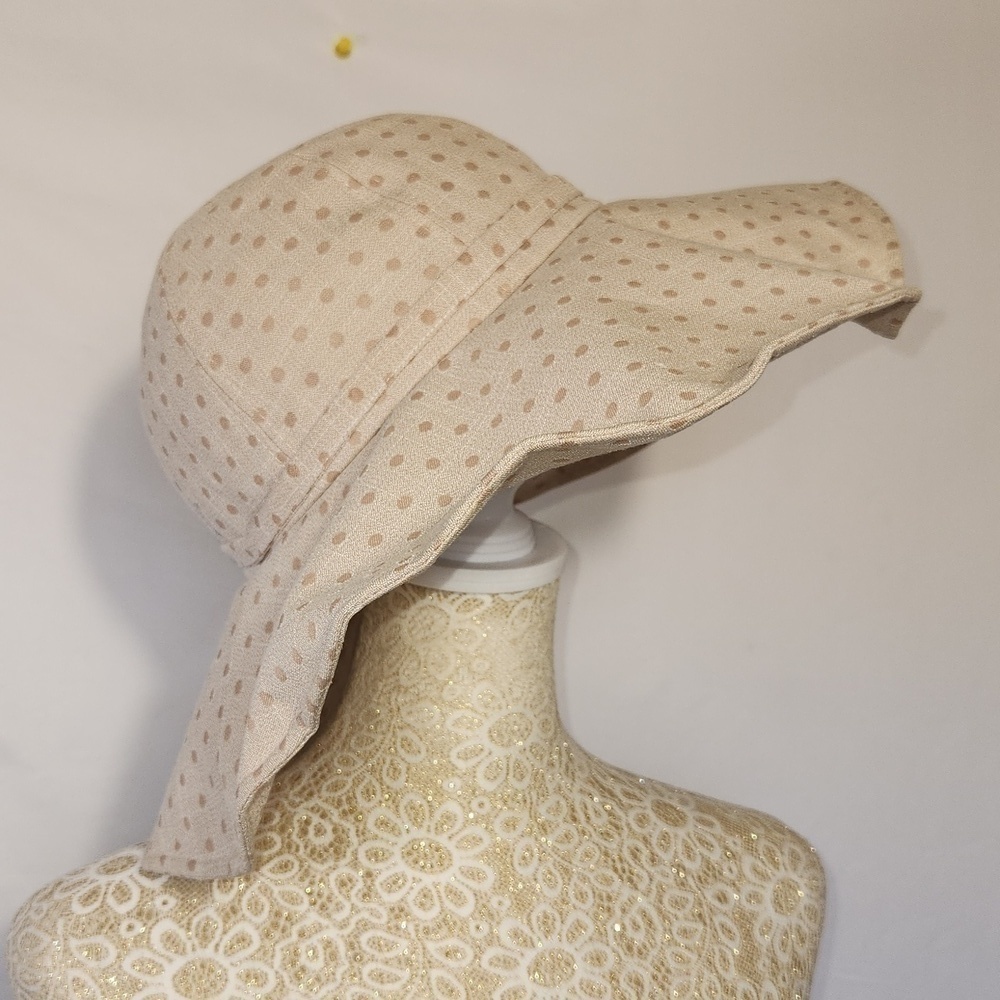 Sun N Sand Beige Polka Dot Bendable Brim Bow Sun Summer Beach Hat
